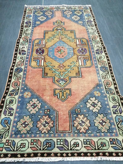 OUSHAK RUG 7.4 x 3.8 TURKISH Oushak Rug Vintage Oushak Runner Rug Vintage Runner Rug Wool Oushak Rug Hand Made Rugs Vintage Turkish Rug