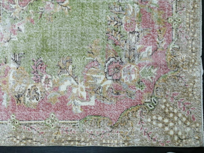 Oriental Rug 10 x 6.7 TURKISH Oushak Rug Vintage Antique Rug Vintage Green and Pink Rug Wool Distressed Rug Hand Made Rug