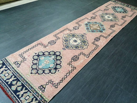 VINTAGE RUNNER Rug, Muted 10. 8 x 2.6 Vintage Turkish Runner Rug, Oushak Runner Rug, Hand woven Rug, Oriental runner Rug 2.6 x 11 Runner