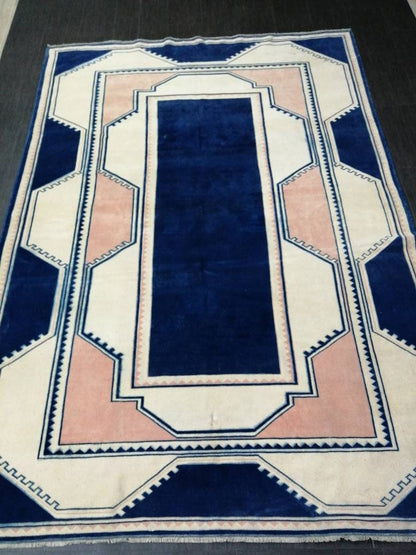 Vintage Rug,  Navy Unique Pattern Rug 6.8 x 9.8 Oushak Rugs, 7x10 Rugs,Turkish Rugs Navy Blush Green Rugs, Oriental Rug, Fine Rugs