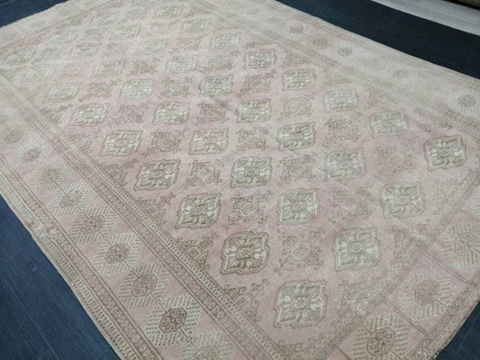 VINTAGE RUG 9 x 6.2 soft Pink Oushak Rug Vintage Light Pink Rug  Hand Knotted Rug Wool Oushak Rug Hand Made Rugs Vintage Turkish Rug