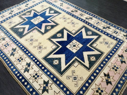 Blue and Pink OUSHAK RUG 6.5 x 4.6 TURKISH Oushak Rug Vintage Oushak Runner Rug Vintage Runner Rug Wool Oushak Rug Hand Made Rug