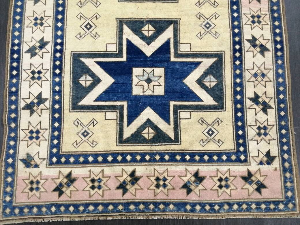 Blue and Pink OUSHAK RUG 6.5 x 4.6 TURKISH Oushak Rug Vintage Oushak Runner Rug Vintage Runner Rug Wool Oushak Rug Hand Made Rug