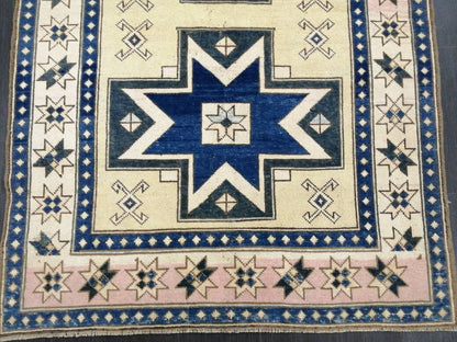 Blue and Pink OUSHAK RUG 6.5 x 4.6 TURKISH Oushak Rug Vintage Oushak Runner Rug Vintage Runner Rug Wool Oushak Rug Hand Made Rug