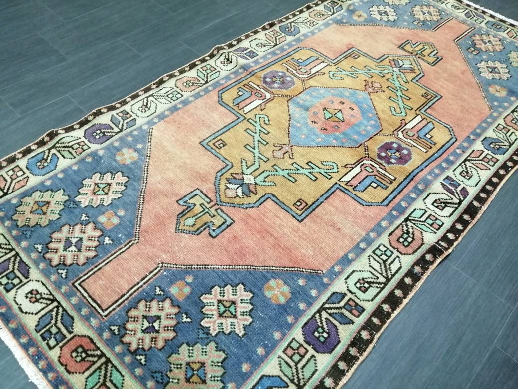 OUSHAK RUG 7.4 x 3.8 TURKISH Oushak Rug Vintage Oushak Runner Rug Vintage Runner Rug Wool Oushak Rug Hand Made Rugs Vintage Turkish Rug