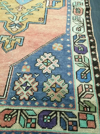 OUSHAK RUG 7.4 x 3.8 TURKISH Oushak Rug Vintage Oushak Runner Rug Vintage Runner Rug Wool Oushak Rug Hand Made Rugs Vintage Turkish Rug