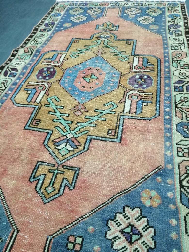 OUSHAK RUG 7.4 x 3.8 TURKISH Oushak Rug Vintage Oushak Runner Rug Vintage Runner Rug Wool Oushak Rug Hand Made Rugs Vintage Turkish Rug