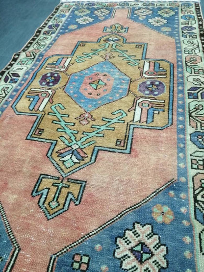 OUSHAK RUG 7.4 x 3.8 TURKISH Oushak Rug Vintage Oushak Runner Rug Vintage Runner Rug Wool Oushak Rug Hand Made Rugs Vintage Turkish Rug