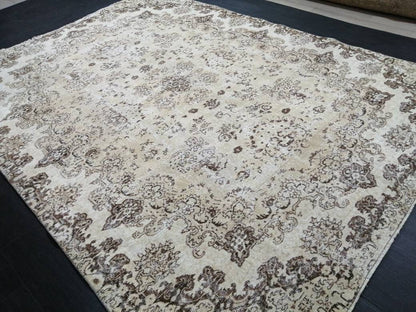NEUTRAL Vintage RUG TURKISH Large Rug 9.5 x 7 Oushak Rug Vintage Oushak Rug Vintage Rug Muted Oushak Rug Hand Made Rug Vintage Neutral Rug