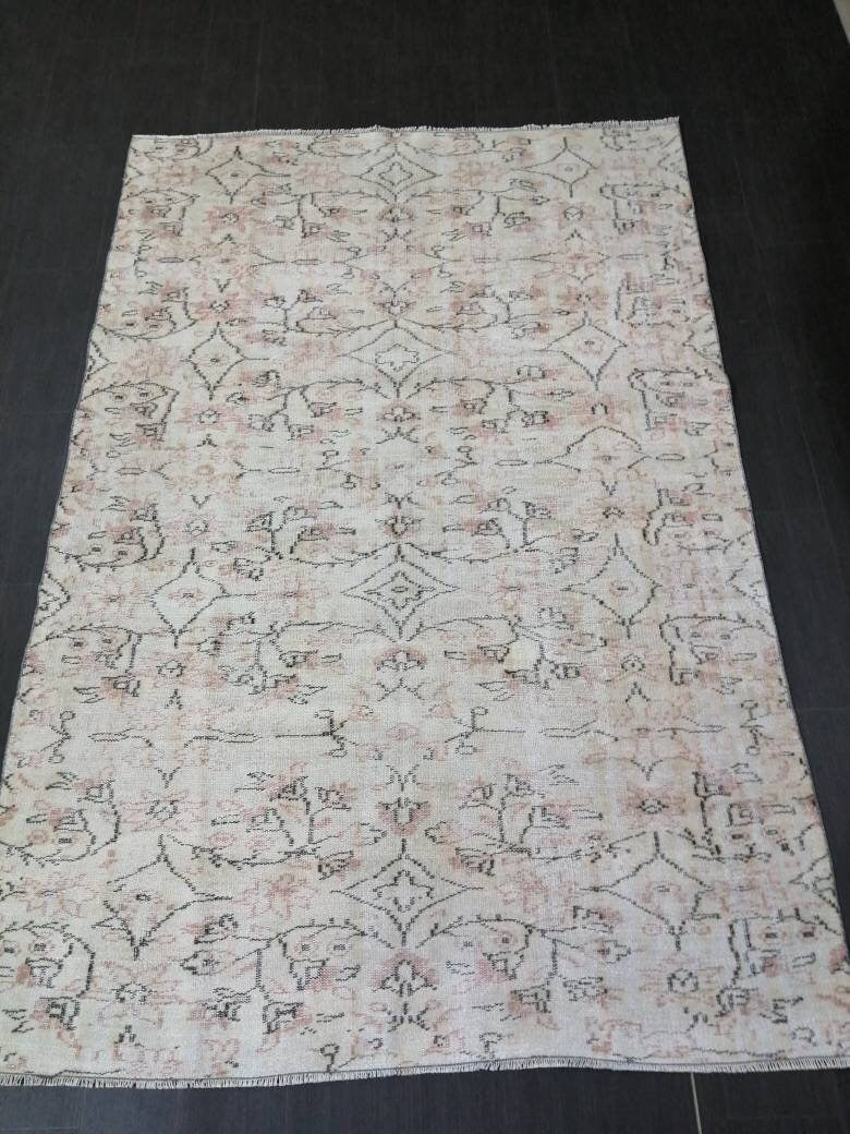 Muted Vintage RUG TURKISH Large Rug 5.5 x 8.3 Oushak Rug Vintage Oushak Rug Vintage Rug Muted Faded Rug Hand Made Rug Vintage Neutral Rug
