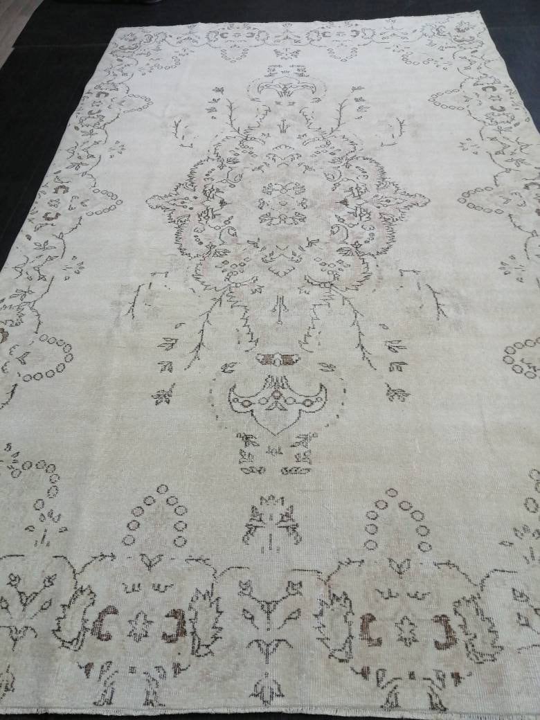 6.5 x 10.3 Muted Persian RUG Neutral Vintage Oushak Rug Large Vintage Rug Wool Hand-knotted Rug Handmade Vintage Turkish Rug Neutral Rug