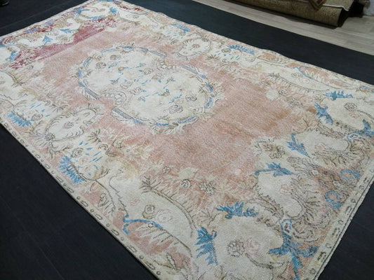 Persian RUG Neutral Vintage Oushak Rug Large 5.8 x 10.3 Vintage Rug Wool Oushak Rug Hand Made Rugs Vintage Turkish Rug Neutral Rug 6x10 rug