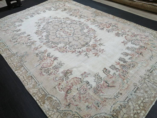 Floral Muted OUSHAK RUG 10.3 x 6.6 TURKISH Rug Oriental Vintage Wool Rug Muted Hand Made Rugs Vintage Turkish Rug