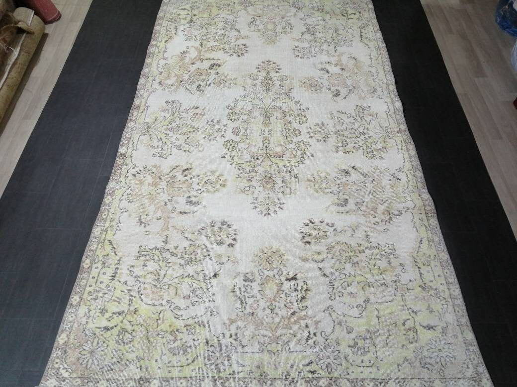 Floral Muted RUG 10.6 x 6 Muted TURKISH Rug Oriental Vintage Wool Rug Hand Made Rugs Vintage Large Turkish Rug