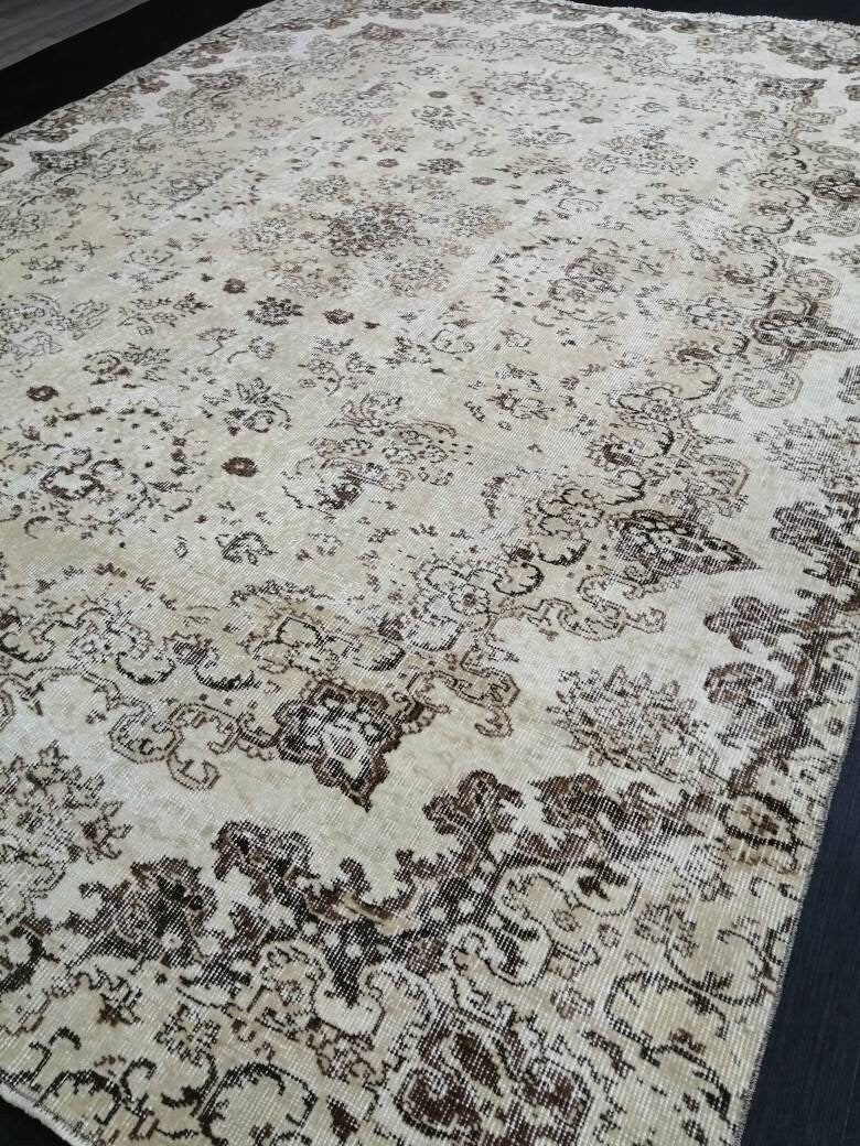 NEUTRAL Vintage RUG TURKISH Large Rug 9.5 x 7 Oushak Rug Vintage Oushak Rug Vintage Rug Muted Oushak Rug Hand Made Rug Vintage Neutral Rug