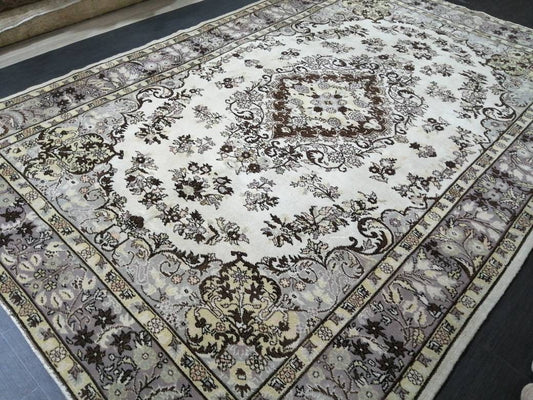 Vintage Oriental RUG TURKISH Rug Muted Vintage 7 x 10.4 Persian Rug Vintage Wool Neutral Oushak Rug Hand Made Rugs Vintage 7x10 Turkish Rug