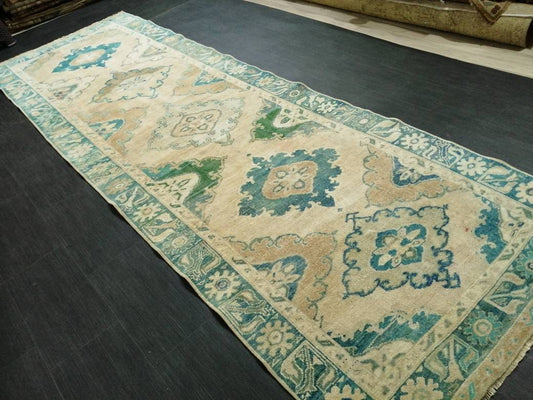 Kitchen Runner Rug 4 x 12.3 Persian Runner Rug Wool Oushak Rug Oushak Runner Rug Turkish Runner Rug Vintage Runner Rug Hallway Runner Rug