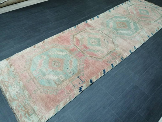 Oriental Runner Rug Muted Turkish Runner Rug 3.4 x 11.6 Vintage Runner Rug Hallway Runner Rug Muted Runner Rug Wool Runner Rug
