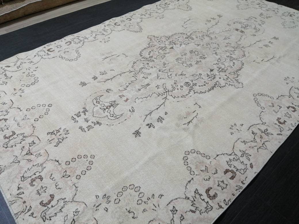 6.5 x 10.3 Muted Persian RUG Neutral Vintage Oushak Rug Large Vintage Rug Wool Hand-knotted Rug Handmade Vintage Turkish Rug Neutral Rug