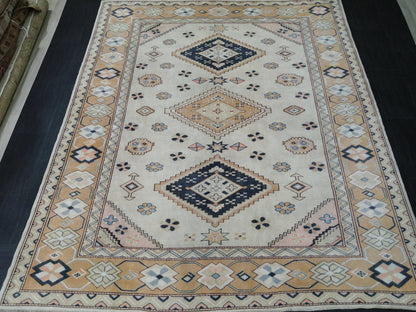 Oriental RUG 7.7 x 9 Oushak Rug Turkish Vintage Persian Rug Navy Vintage Rug Fine Wool Oushak Rugs 8x9 Turkish Rug Muted Living room Rug