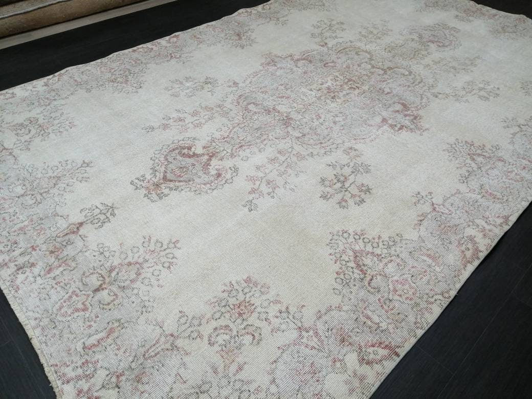 Oriental Rug 7x11 Vintage Turkish Rug Oushak Rug Turkish  Rug, Distressed Persian Rug, Distressed Wool large Neutral Rug 11 x 7