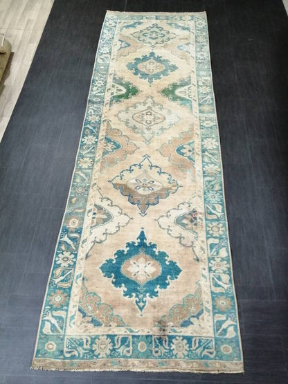 Kitchen Runner Rug 4 x 12.3 Persian Runner Rug Wool Oushak Rug Oushak Runner Rug Turkish Runner Rug Vintage Runner Rug Hallway Runner Rug