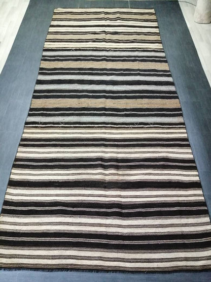 6 x 14 Neutral Oriental Flat woven Rug, No Dye Flatweave Carpet , Stripped Flatweaving, Rustic Rug, Farmhouse Rug, Dark Oushak 6x14 rug