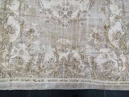 Muted Vintage RUG 6.8 x 9.8 TURKISH Rug Distressed Vintage  Rug Wool Oushak Rug Large Hand Made Rugs Vintage Turkish Rug 7x10