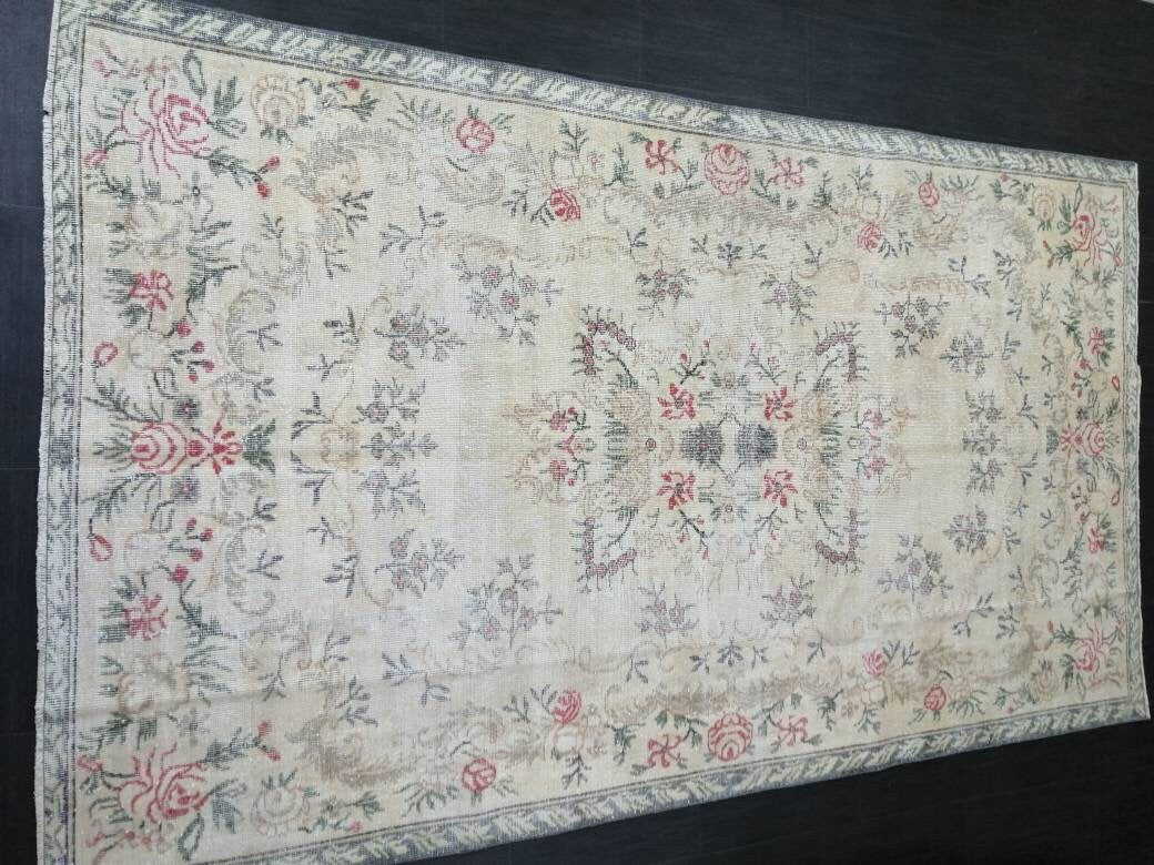 Persian RUG Floral Vintage Muted Oushak Rug 5.7 x 9.9 Large Vintage Rug Wool Oushak Rug Hand Made Rugs Vintage Turkish Rug 5.7x9.9 Oriental