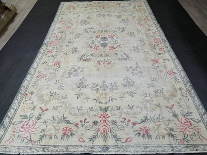 Persian RUG Floral Vintage Muted Oushak Rug 5.7 x 9.9 Large Vintage Rug Wool Oushak Rug Hand Made Rugs Vintage Turkish Rug 5.7x9.9 Oriental