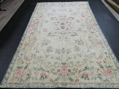 Persian RUG Floral Vintage Muted Oushak Rug 5.7 x 9.9 Large Vintage Rug Wool Oushak Rug Hand Made Rugs Vintage Turkish Rug 5.7x9.9 Oriental