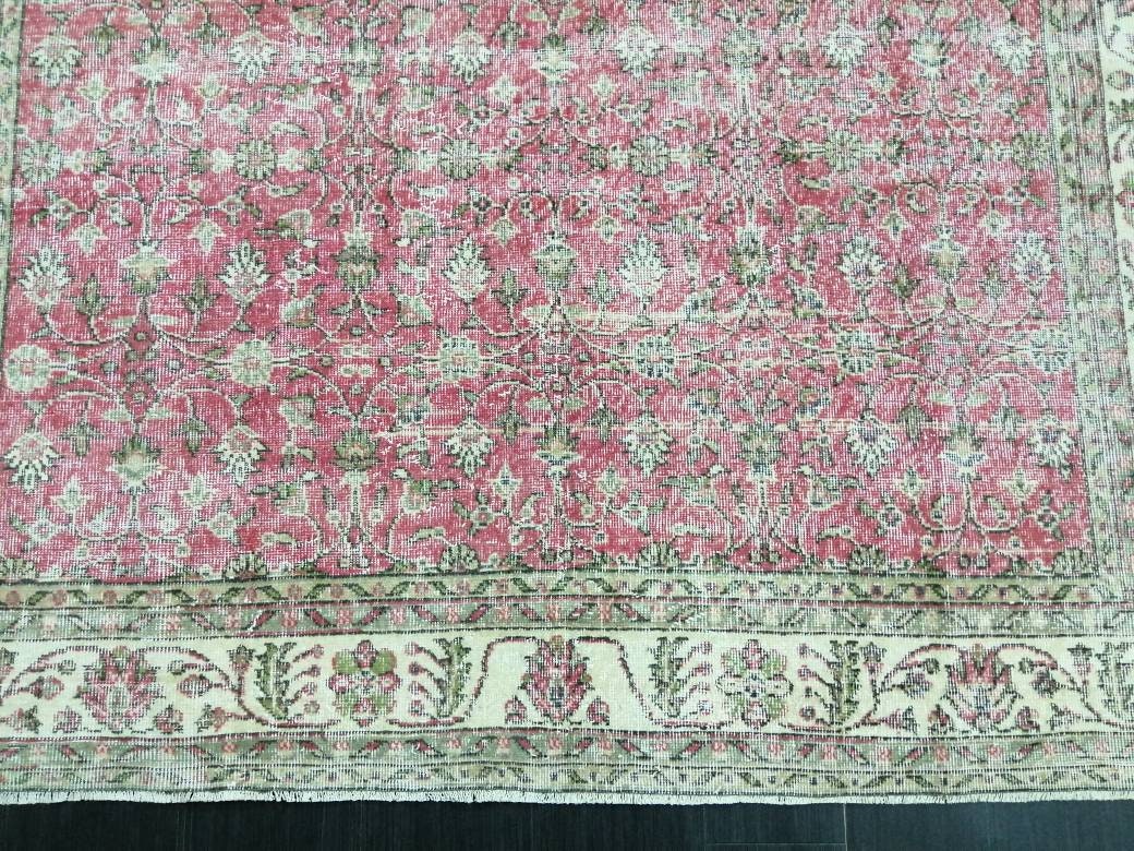 Vintage RUG 7.4 x 10.4 Vintage TURKISH Rug Persian Vintage  Rug Floral Oushak Rug Large Hand Made Rugs Vintage Turkish Pink Rug 7x10