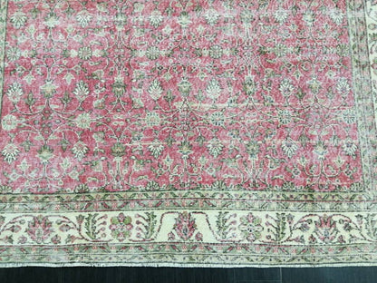 Vintage RUG 7.4 x 10.4 Vintage TURKISH Rug Persian Vintage  Rug Floral Oushak Rug Large Hand Made Rugs Vintage Turkish Pink Rug 7x10