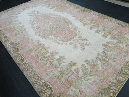Pink Vintage RUG 5.8 x 9.5 Vintage TURKISH Rug Vintage Oushak Rug Vintage Pink Persian Rug Wool Oriental Rug Hand Made Muted Oriental rug