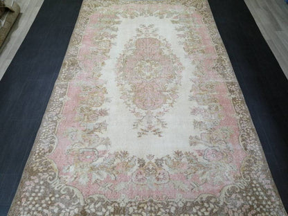 Pink Vintage RUG 5.8 x 9.5 Vintage TURKISH Rug Vintage Oushak Rug Vintage Pink Persian Rug Wool Oriental Rug Hand Made Muted Oriental rug