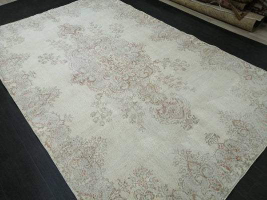 Oriental Rug 7x11 Vintage Turkish Rug Oushak Rug Turkish  Rug, Distressed Persian Rug, Distressed Wool large Neutral Rug 11 x 7