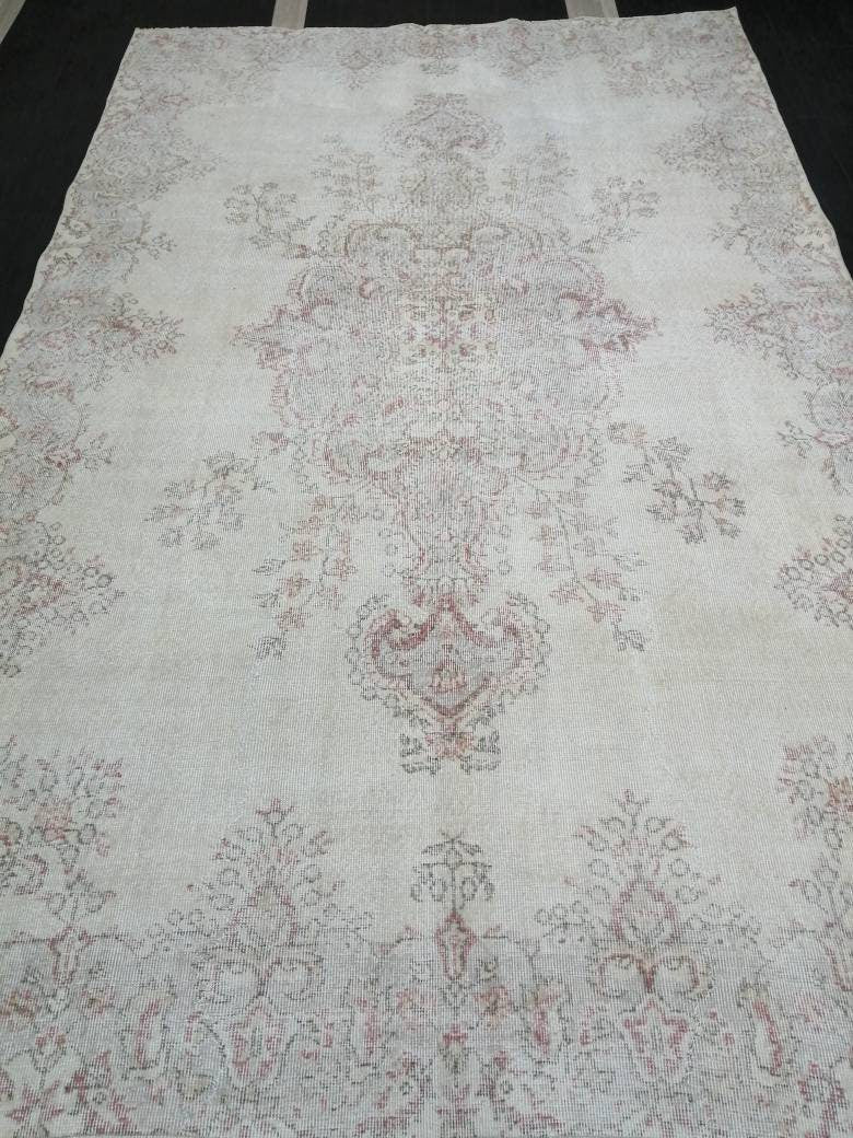 Oriental Rug 7x11 Vintage Turkish Rug Oushak Rug Turkish  Rug, Distressed Persian Rug, Distressed Wool large Neutral Rug 11 x 7