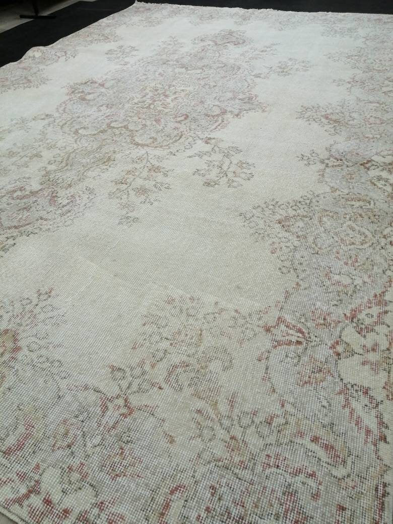 Oriental Rug 7x11 Vintage Turkish Rug Oushak Rug Turkish  Rug, Distressed Persian Rug, Distressed Wool large Neutral Rug 11 x 7