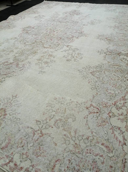 Oriental Rug 7x11 Vintage Turkish Rug Oushak Rug Turkish  Rug, Distressed Persian Rug, Distressed Wool large Neutral Rug 11 x 7