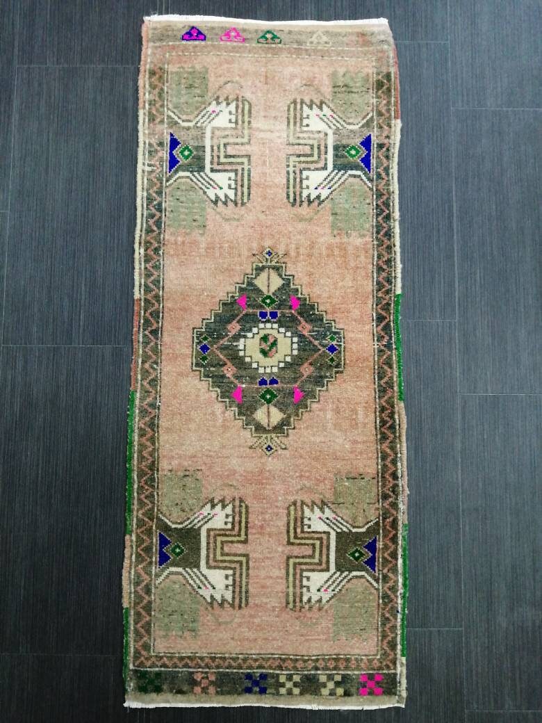 Small Turkish Rug Mini Rug Powder room Rug Turkish Rug Oushak Rug Hand Made Rug Vintage Mat Rug