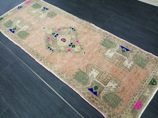 Turkish Rug Mini Rug Bathrooms Rug Vanity Rug Powder Room Rug Oushak Rug Persian Handmade Rug Oriental Vintage Rug