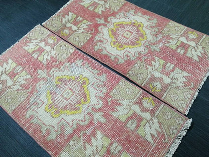 Vintage Turkish Rug Twin Mini Rug Bathroom Rug Pair Turkish Rug Oushak Rug Persian Hand Made Rug Vanity Rug Vintage Rug