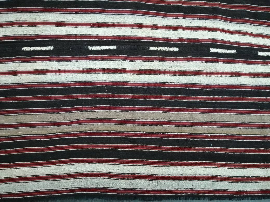 6.7 x 12 Vintage Oriental Flat woven Rug, Turkish Flatweave Carpet ,Stripe Oushak Flatweaving,Handmade Rug,Farmhouse Rug, Black rug Dark rug