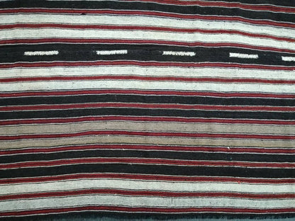 6.7 x 12 Vintage Oriental Flat woven Rug, Turkish Flatweave Carpet ,Stripe Oushak Flatweaving,Handmade Rug,Farmhouse Rug, Black rug Dark rug