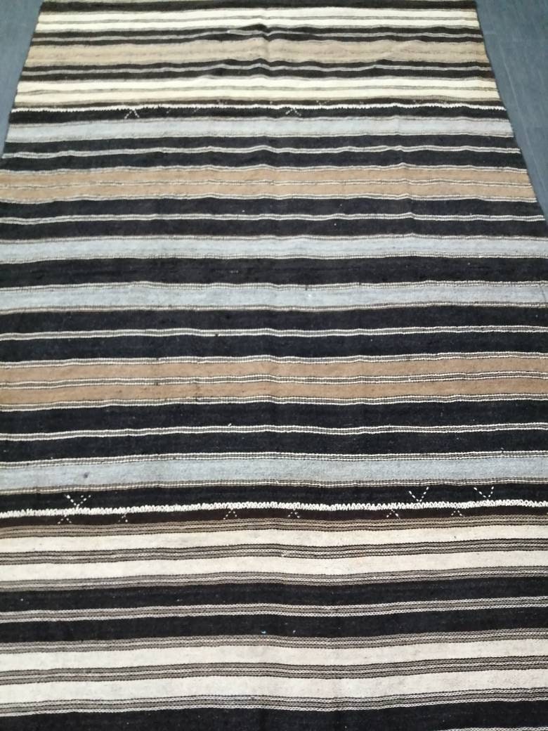 6 x 14 Neutral Oriental Flat woven Rug, No Dye Flatweave Carpet , Stripped Flatweaving, Rustic Rug, Farmhouse Rug, Dark Oushak 6x14 rug