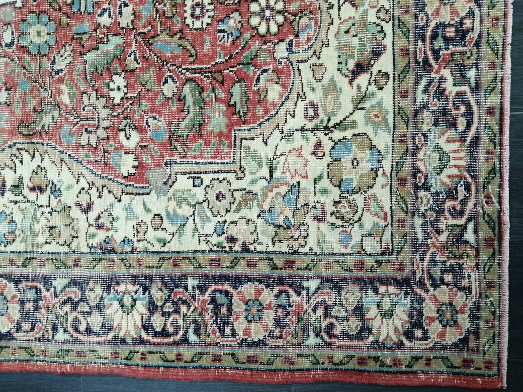 Vintage Persian Rug 6.9 x 10. 3 Muted Oushak Rug Muted Vintage  Rug Wool Oushak Rug Hand Made Rugs Vintage 7x10 Turkish Rug