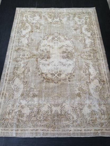 Muted Vintage RUG 6.8 x 9.8 TURKISH Rug Distressed Vintage  Rug Wool Oushak Rug Large Hand Made Rugs Vintage Turkish Rug 7x10