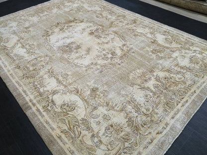 Muted Vintage RUG 6.8 x 9.8 TURKISH Rug Distressed Vintage  Rug Wool Oushak Rug Large Hand Made Rugs Vintage Turkish Rug 7x10