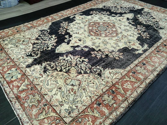 Vintage RUG 7 x 10. 4 TURKISH Oushak Rug Vintage Navy Oriental Rug  Vintage Persian Rug Hand Made Rugs  Turkish Rug