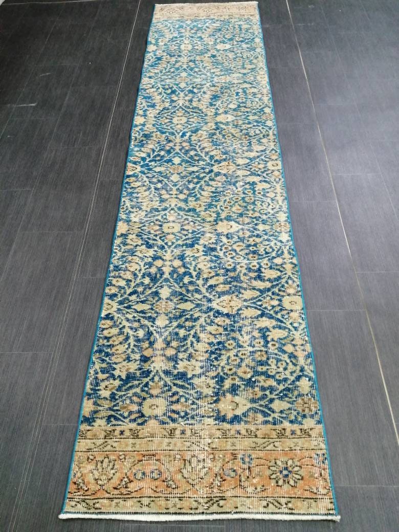 Blue Vintage Runner Rug 2 x 9.5 Turkish Runner Rug Vintage Persian Runner Rug Hallway Runner Rug Kitchen Runner Rug Wool Runner Rug Wool
